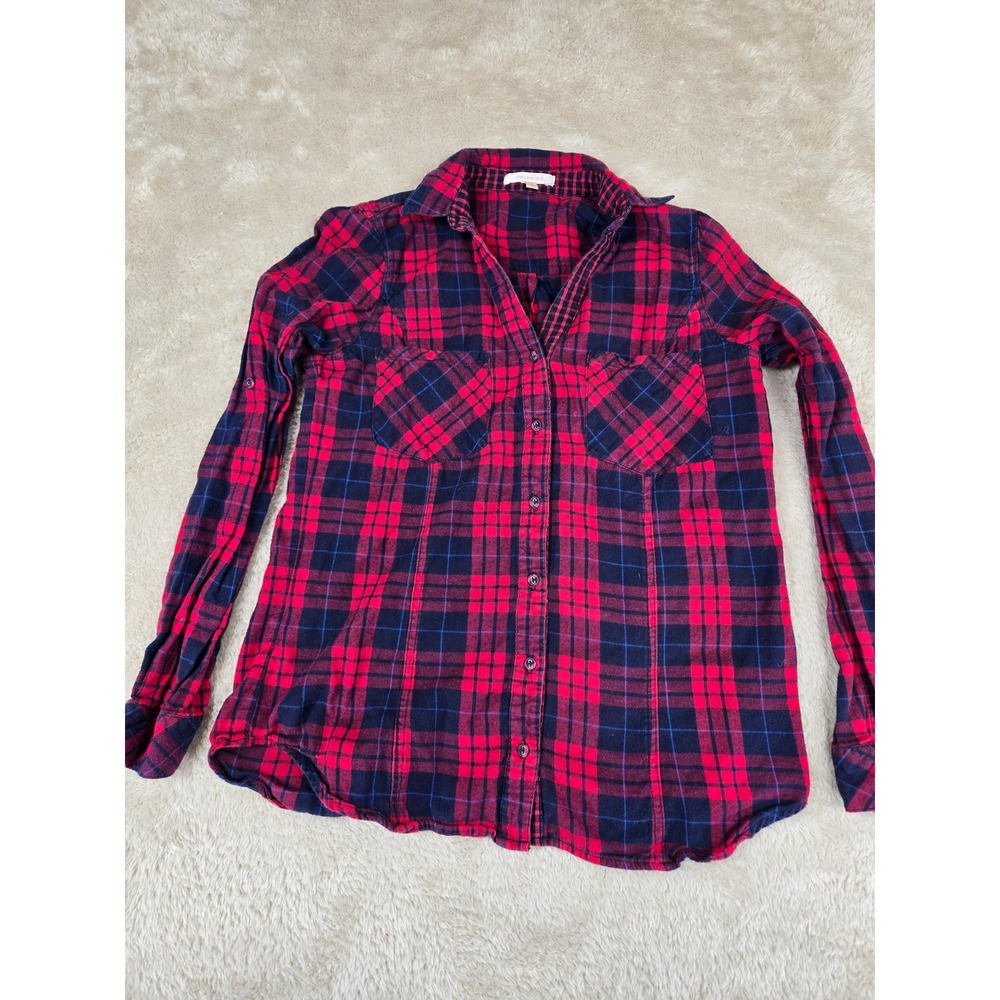 Skies Are Blue Red Navy Plaid Flannel Button Down Shirt Womens Small 33840